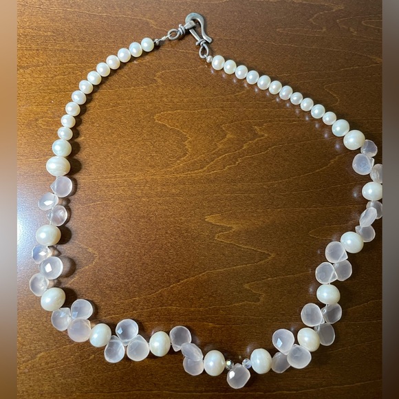 vintage real pearls and rose quartz statement necklace with sterling silver hook - Picture 4 of 7